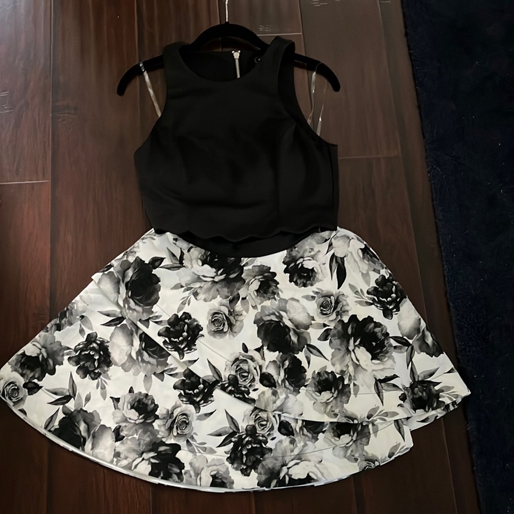 Elegant two piece black and white dress